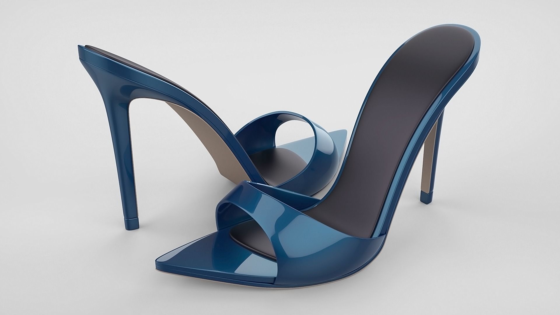 Pointed high heel open toe mules shoes 3D model_32
