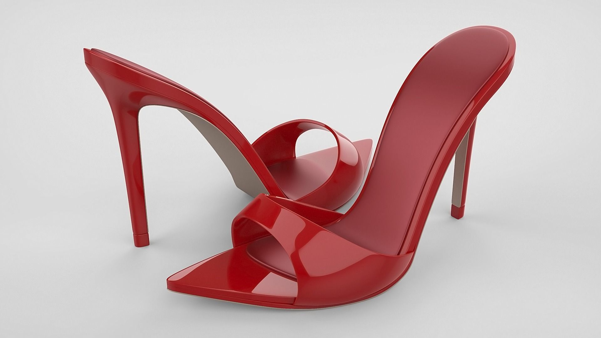 Pointed high heel open toe mules shoes 3D model_61