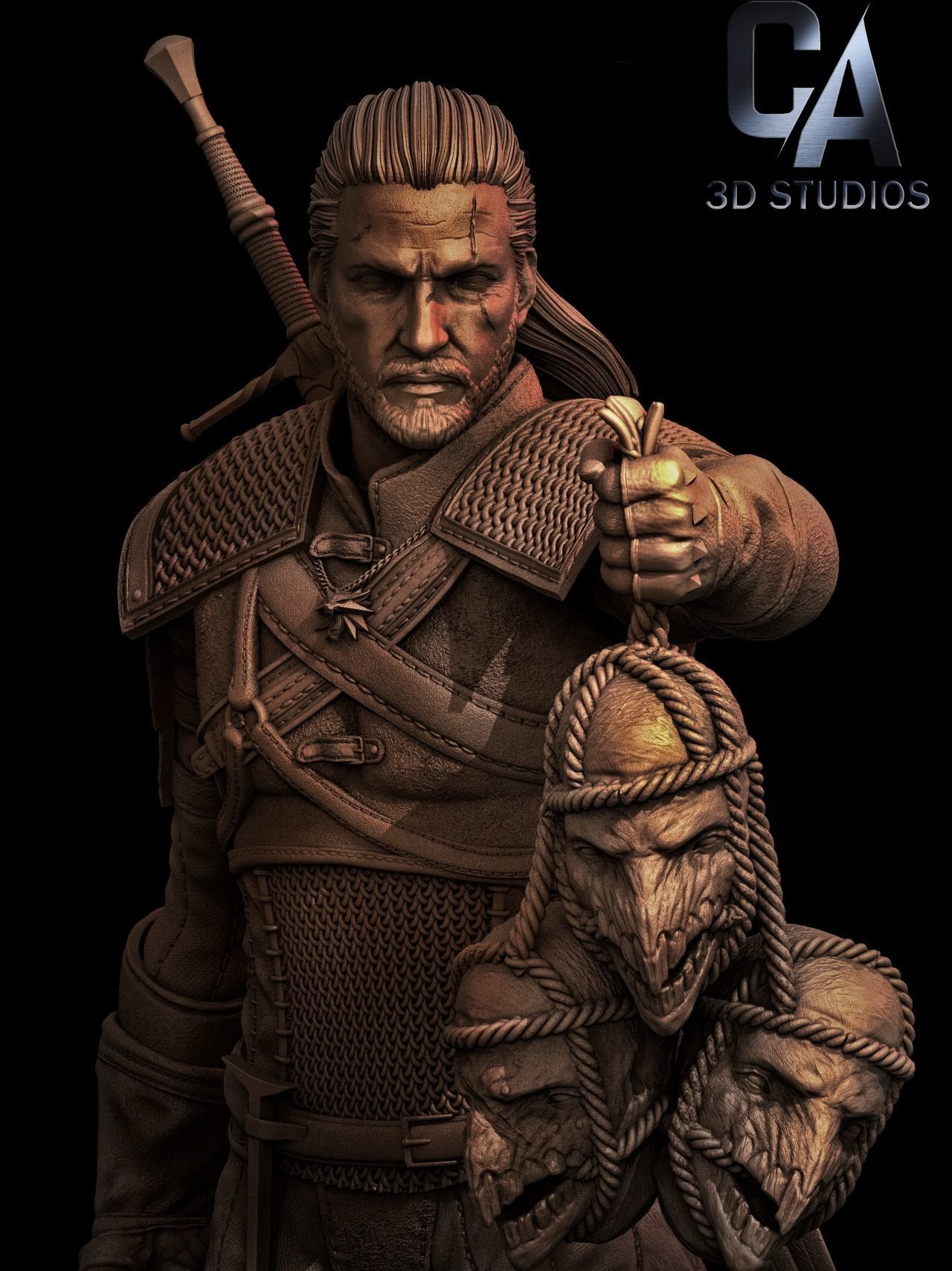 Geralt 3D Print witcher statue 3D model 3D printable | CGTrader
