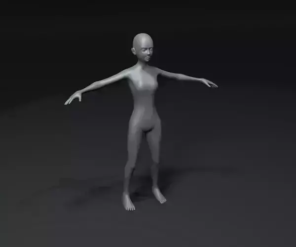Girl Kid Body Base Mesh Animated Rigged 3D Model 20k Polygons Low-poly 3D model