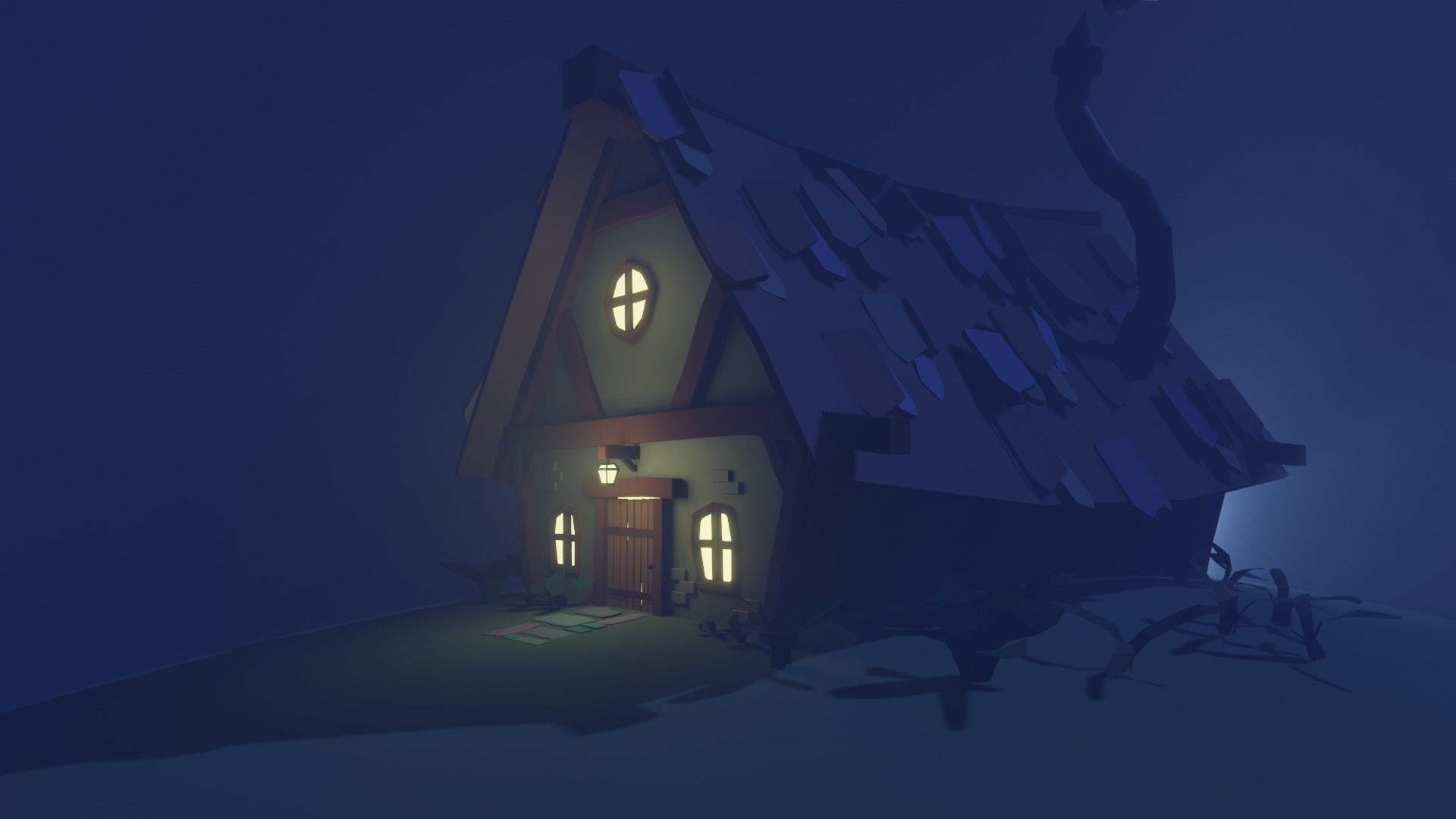 Old House Cottage-Low Poly Cartoon 3d Model Low-poly 3D model_2