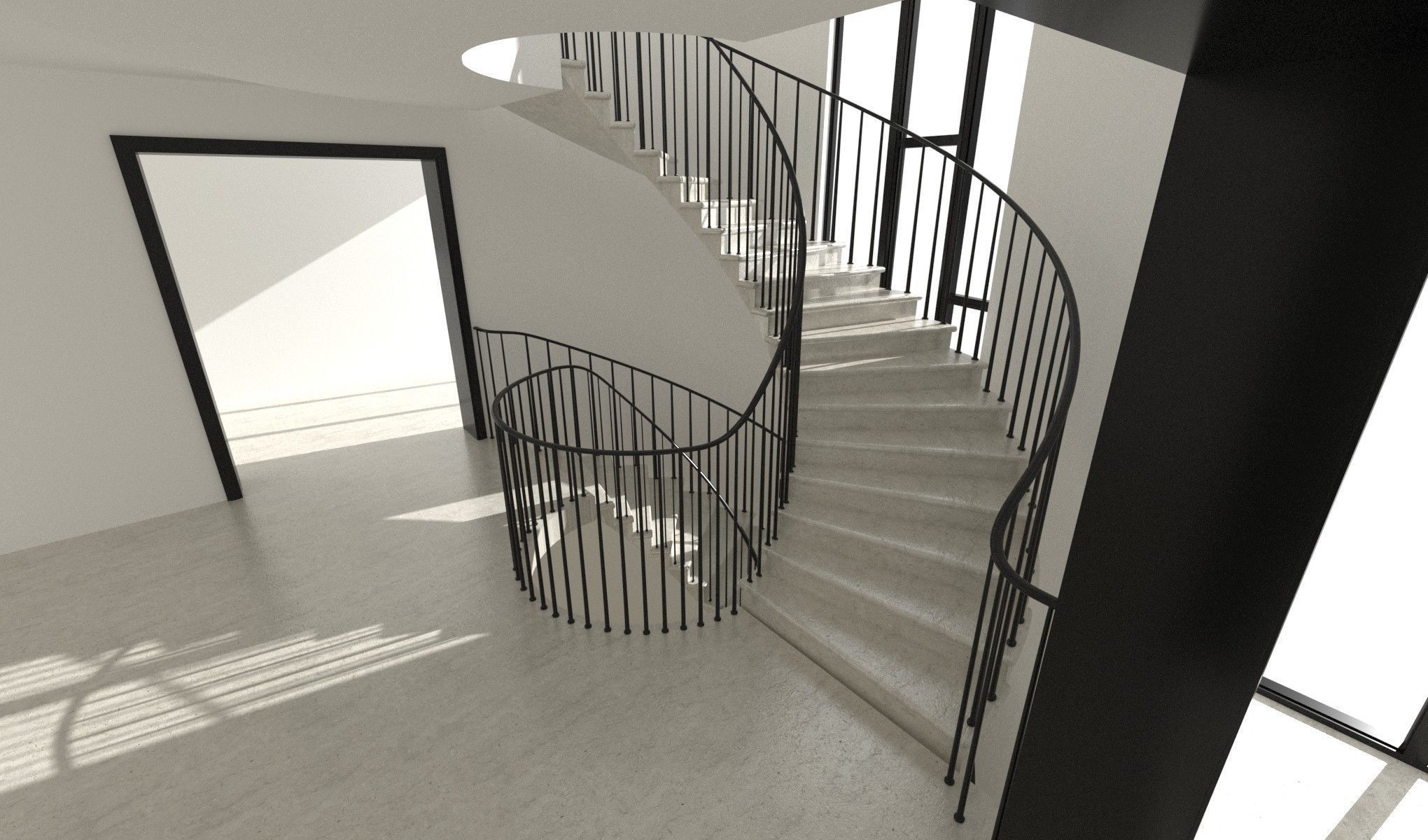 Spiral stairs hall interior 3D model_4