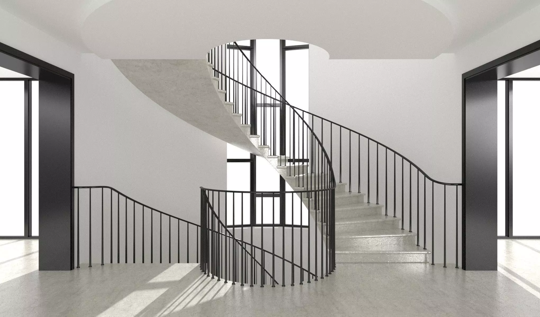 Spiral stairs hall interior 3D model_0