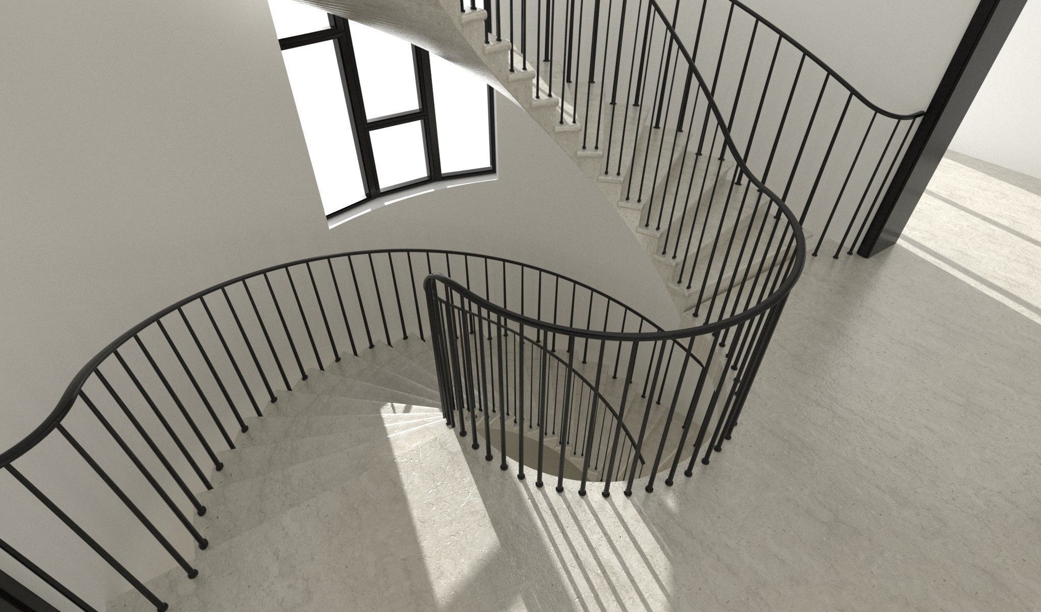Spiral stairs hall interior 3D model_2