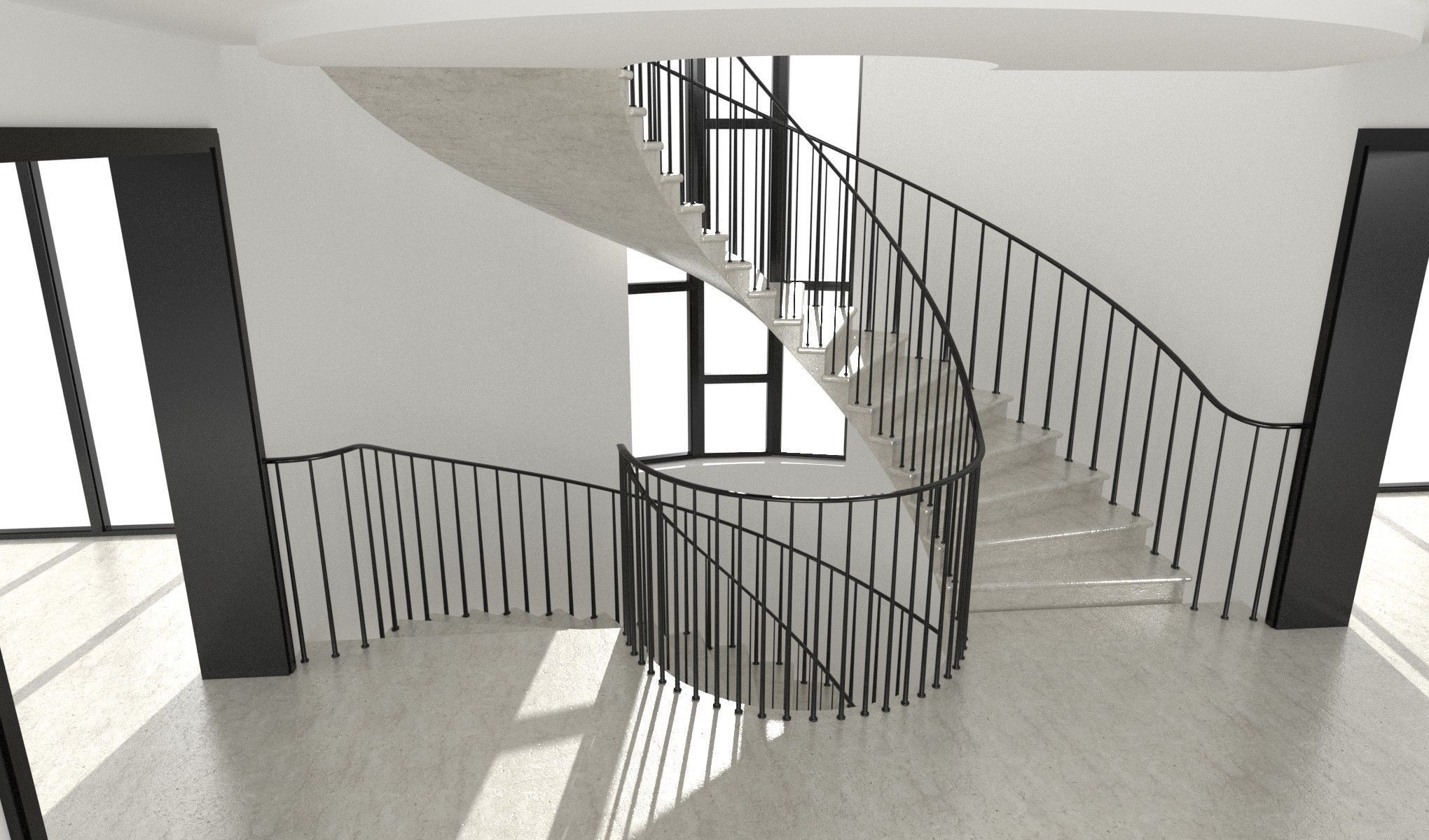 Spiral stairs hall interior 3D model_1