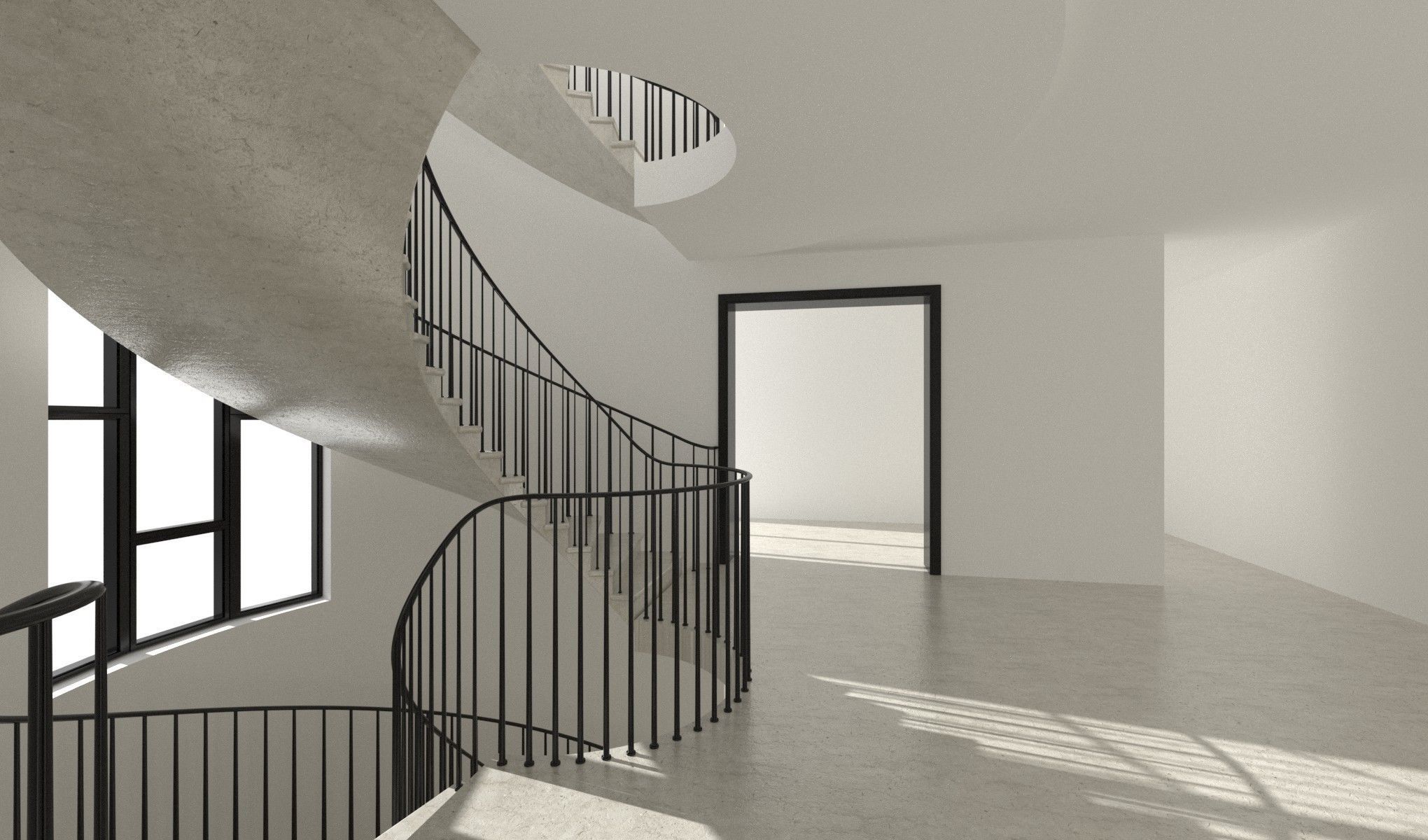 Spiral stairs hall interior 3D model_3