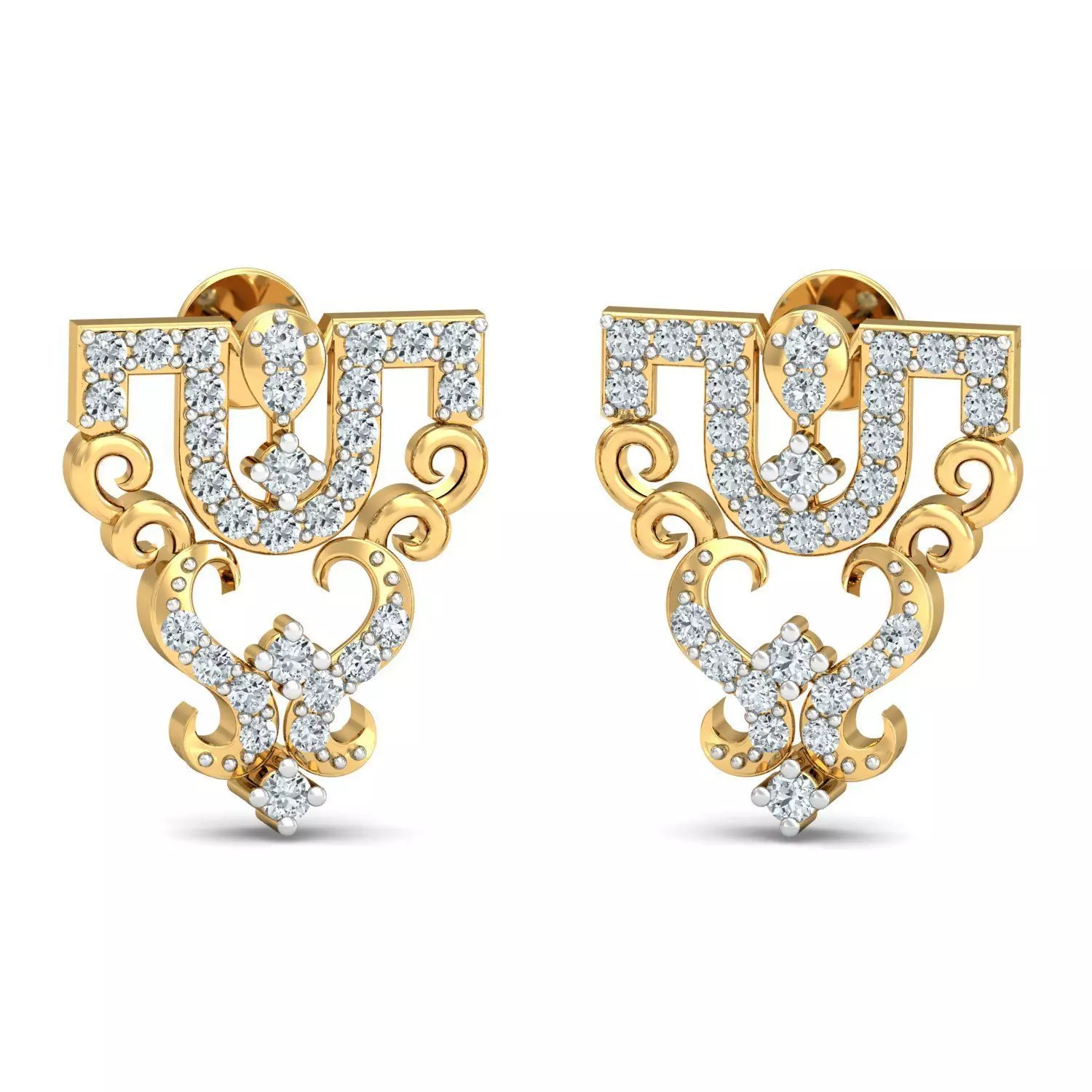 Solitaire Women Diamond Earring 3dm STL OBJ FBX Render Details 3D print model_0