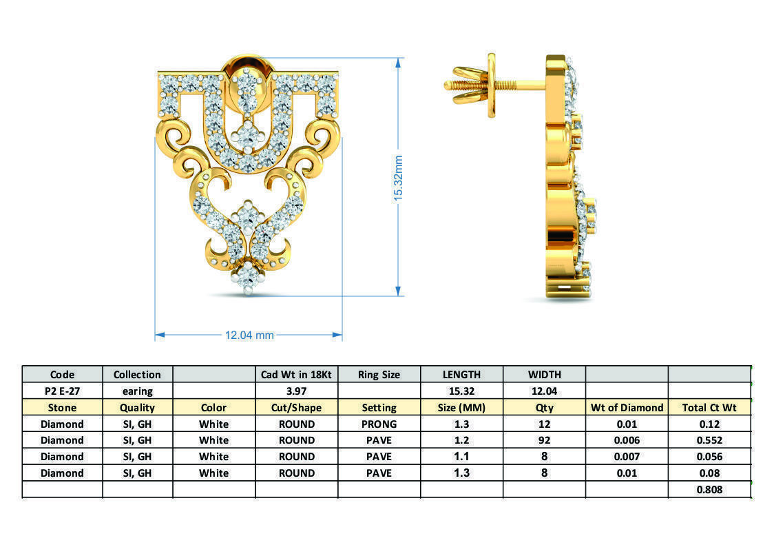 Solitaire Women Diamond Earring 3dm STL OBJ FBX Render Details 3D print model_3