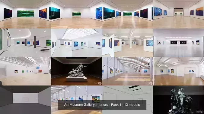 Art Museum Gallery Interiors - Pack 1 3D Model Collection