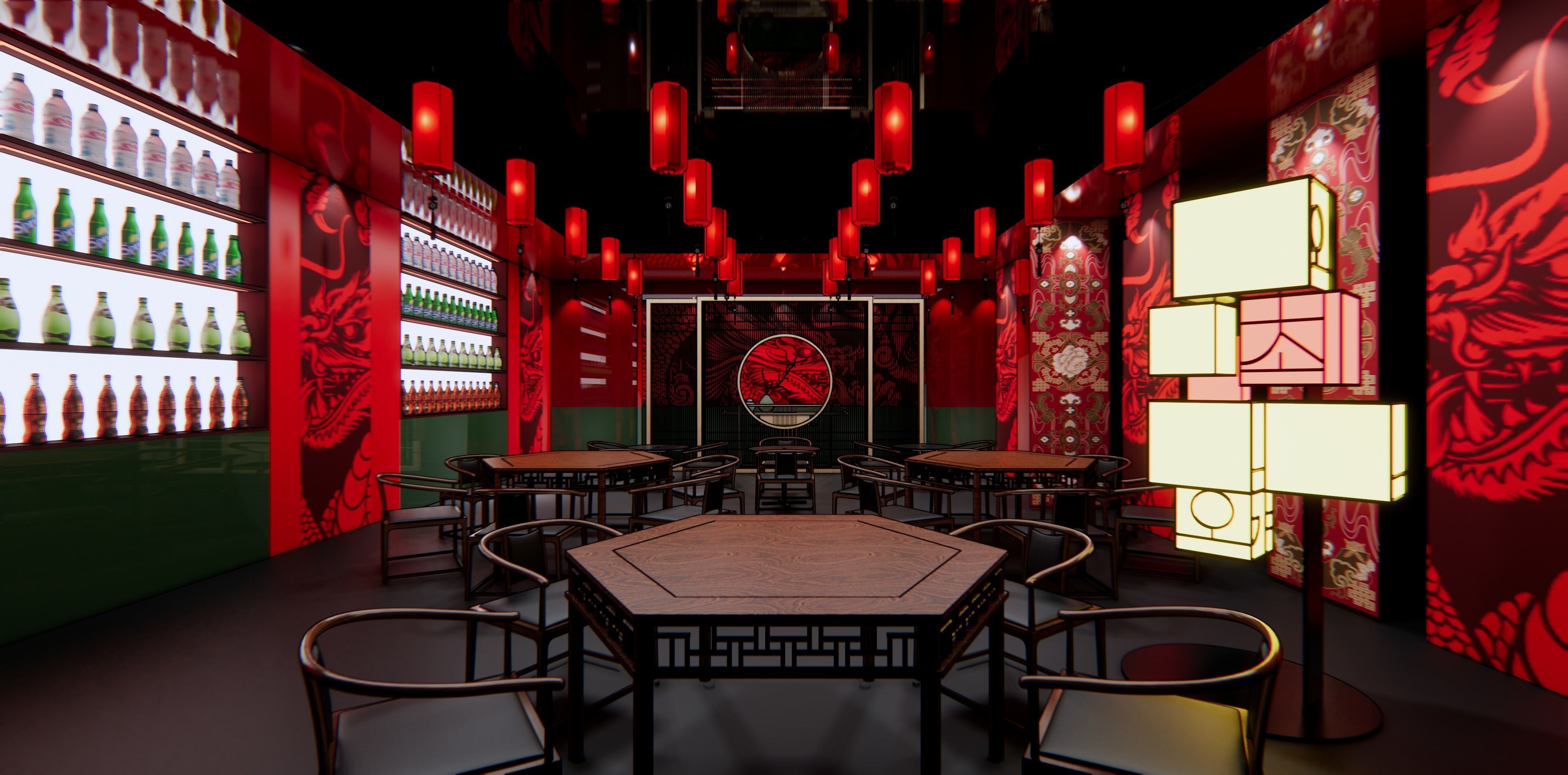 Hot pot restaurant  interior 3D model_2