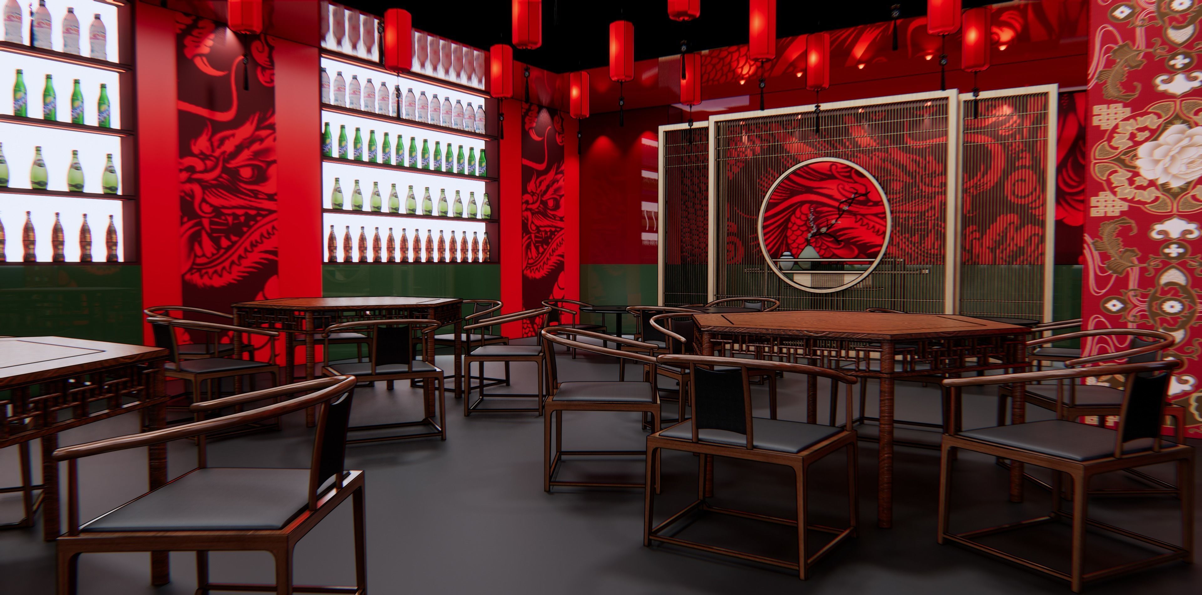Hot pot restaurant  interior 3D model_1