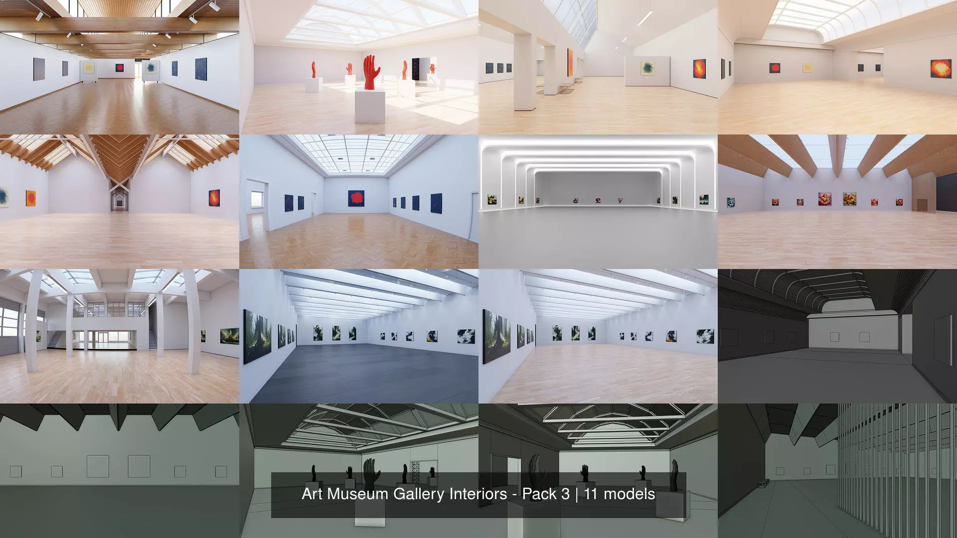 Art Museum Gallery Interiors - Pack 3 3D Model Collection_0