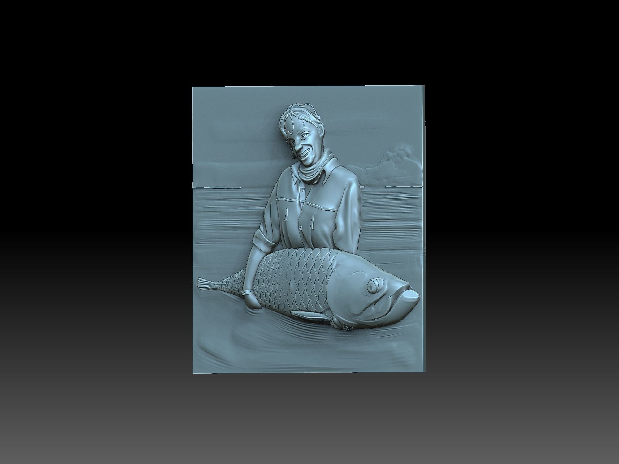 Girl and fish 3D print model_1