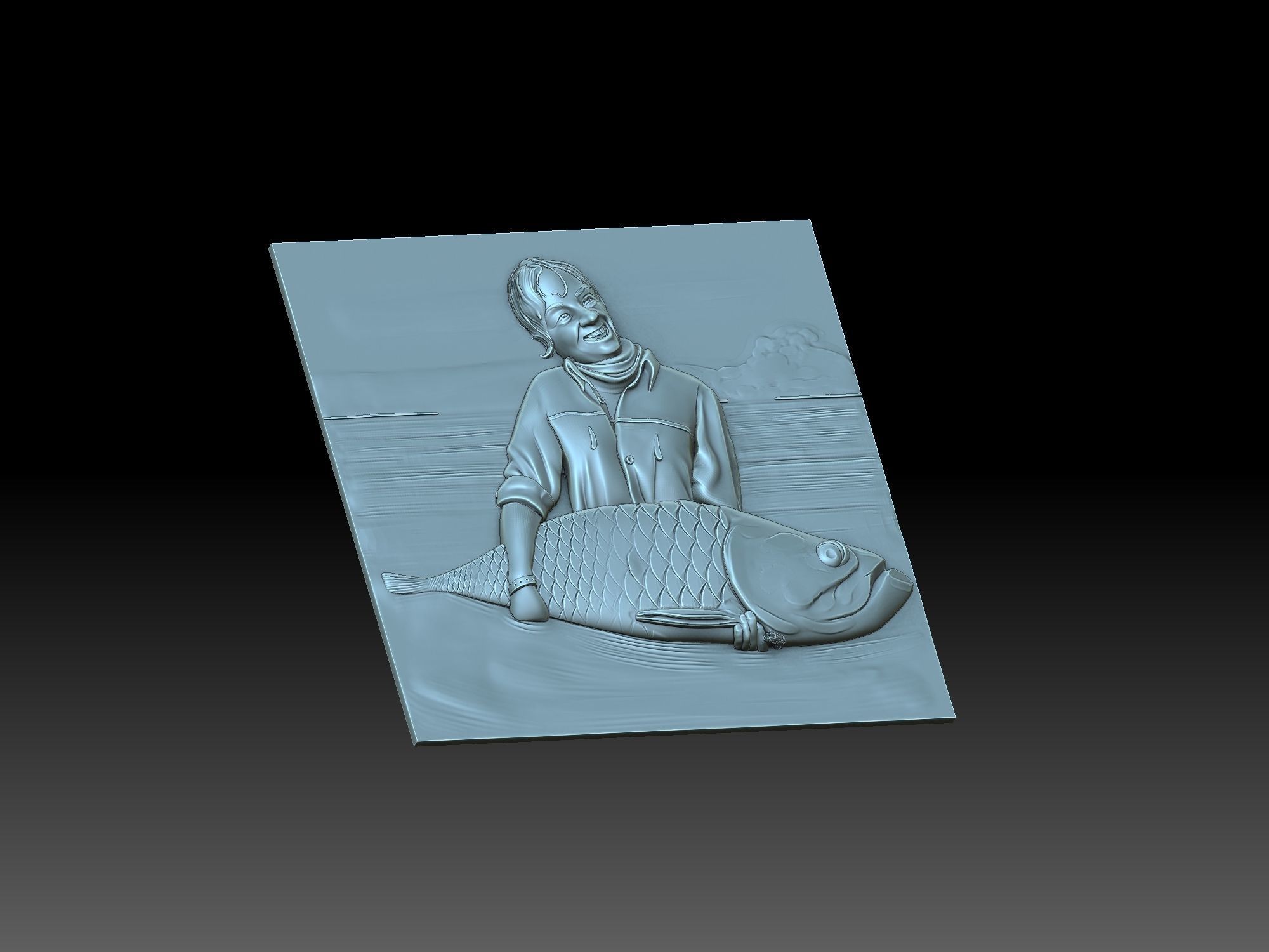 Girl and fish 3D print model_2