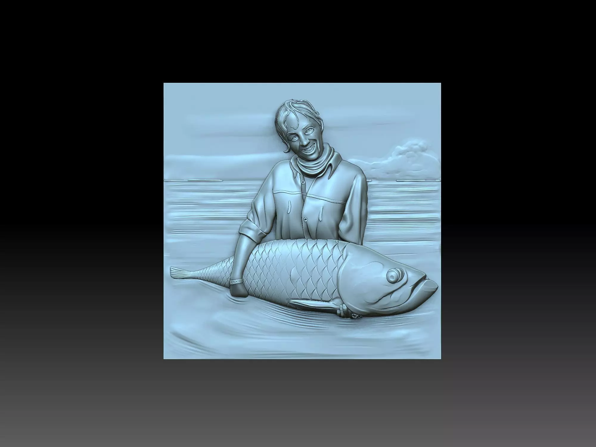 Girl and fish 3D print model_0