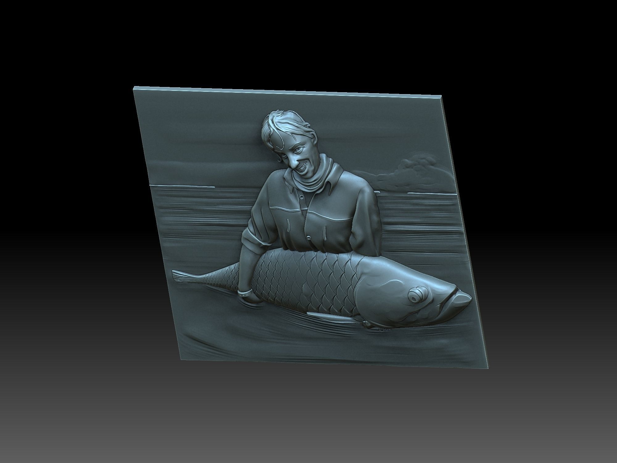 Girl and fish 3D print model_4