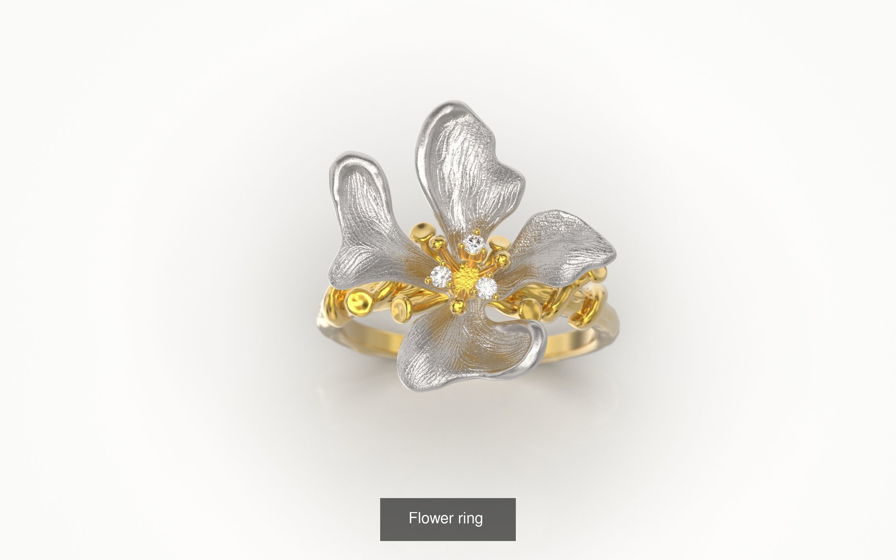 flower set ring with gold and diamonds 3D Model Collection_1