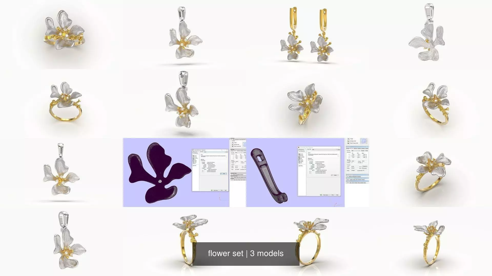 flower set ring with gold and diamonds 3D Model Collection_0
