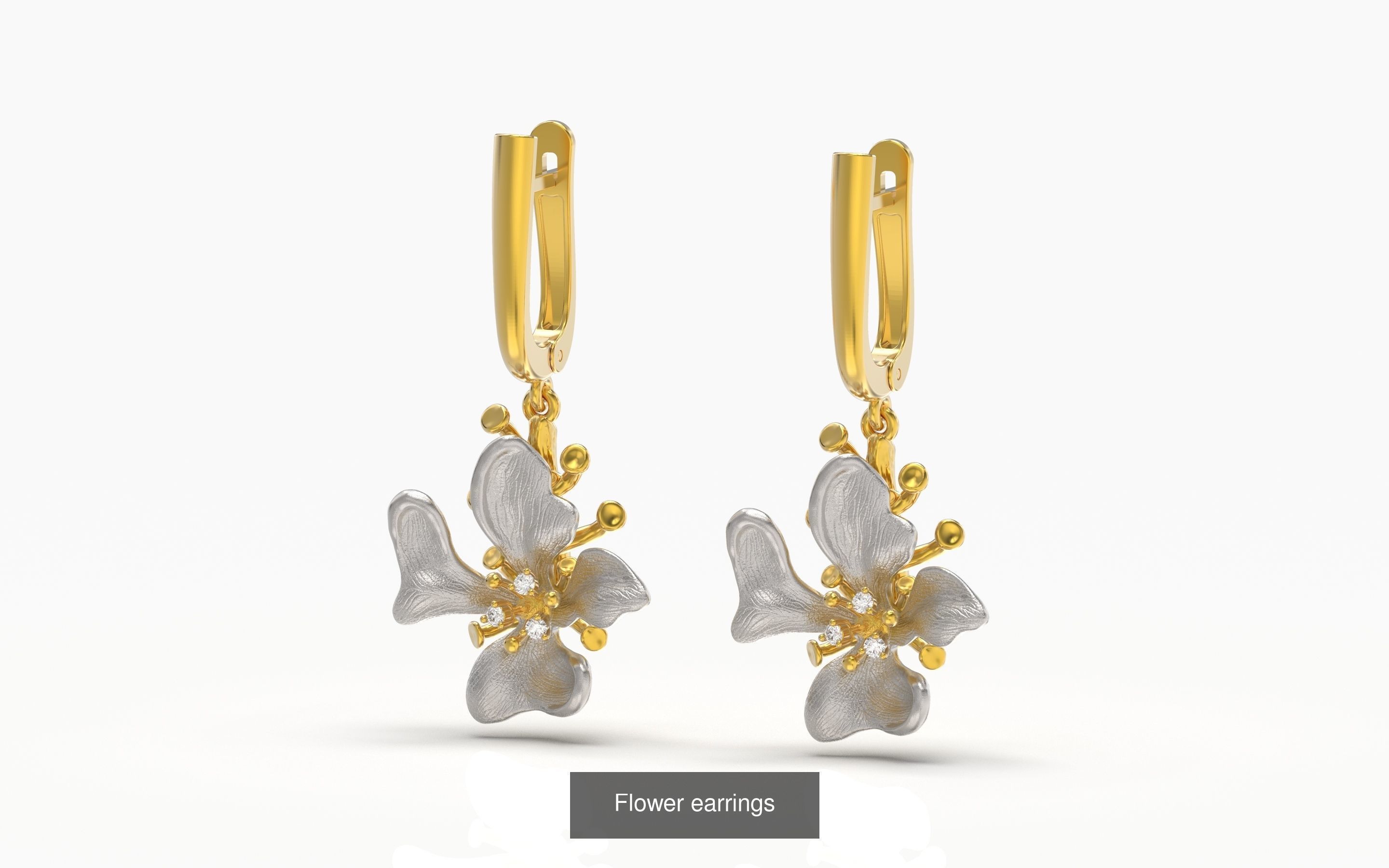 flower set ring with gold and diamonds 3D Model Collection_3