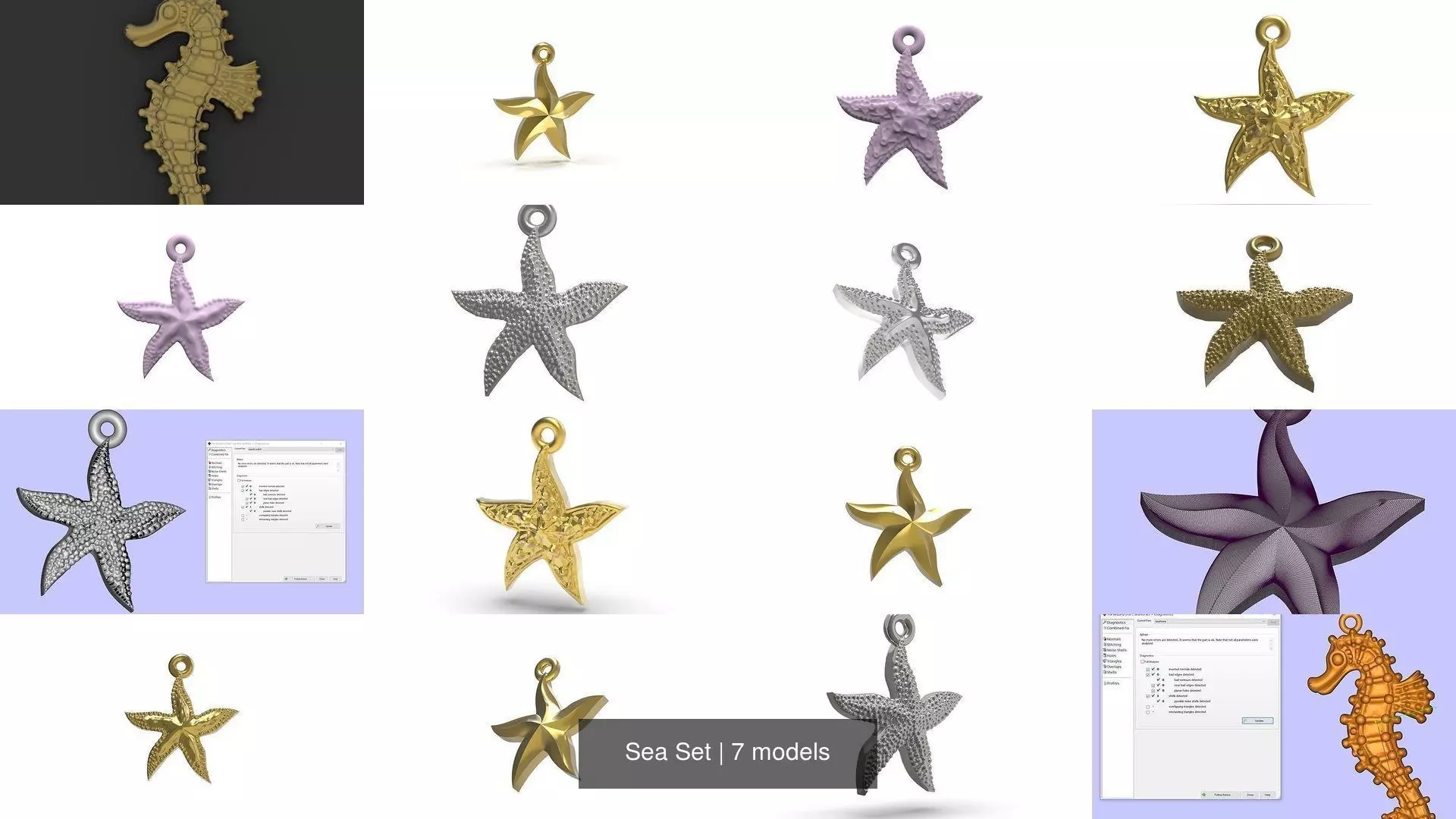 Sea Set gold seahorse 3D Model Collection_0