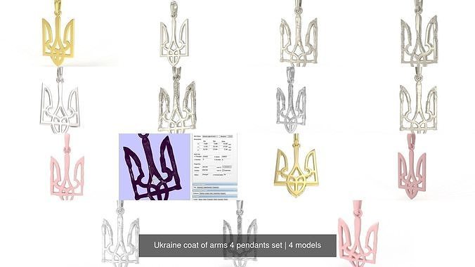 Ukraine coat of arms 4 pendants set 3D Model Collection