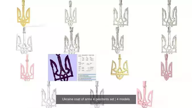 Ukraine coat of arms 4 pendants set