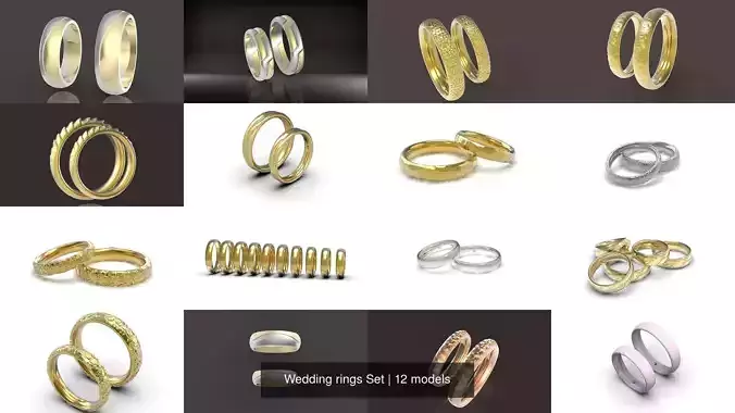 Wedding rings Set 3D Model Collection