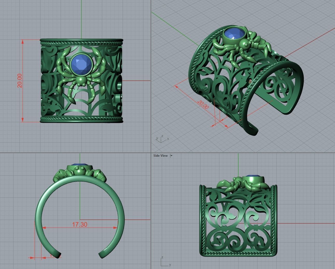 Spider and Web Ring KR 02 3D print model_10