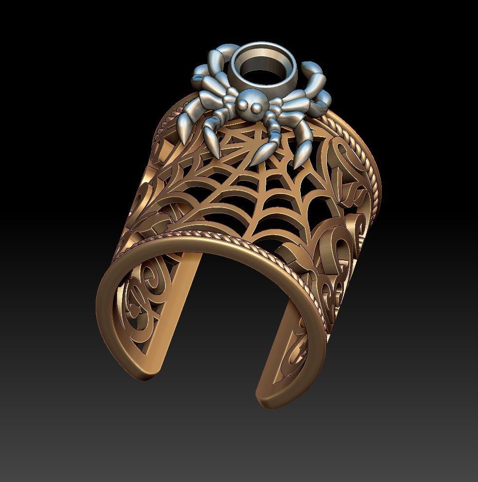 Spider and Web Ring KR 02 3D print model_19