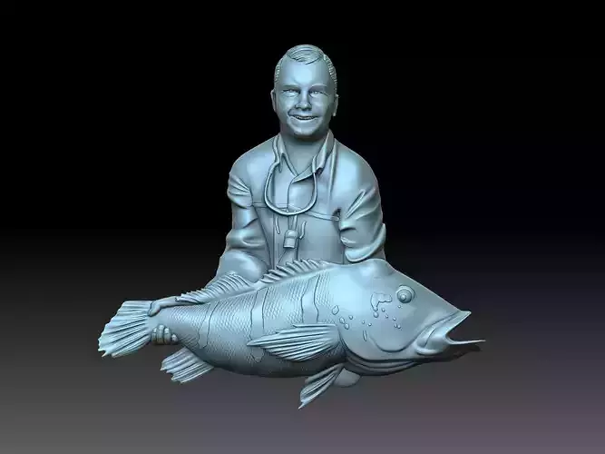 Fisherman holding fish 3D print model