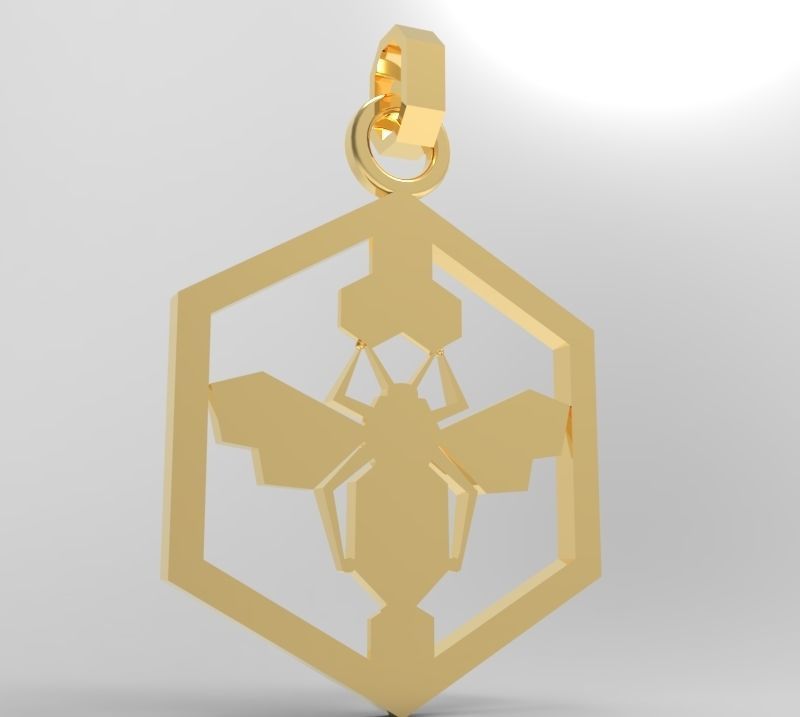 Honeycomb bee pendant enamel 3D print model_6