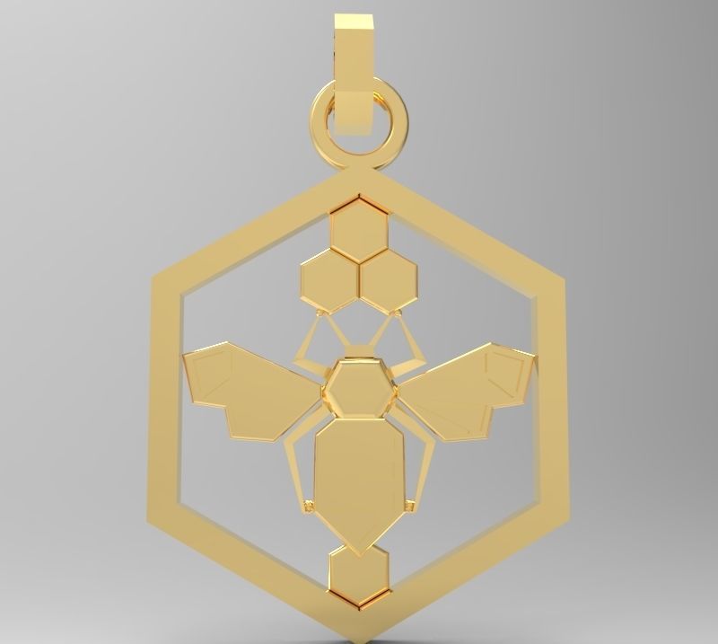 Honeycomb bee pendant enamel 3D print model_1