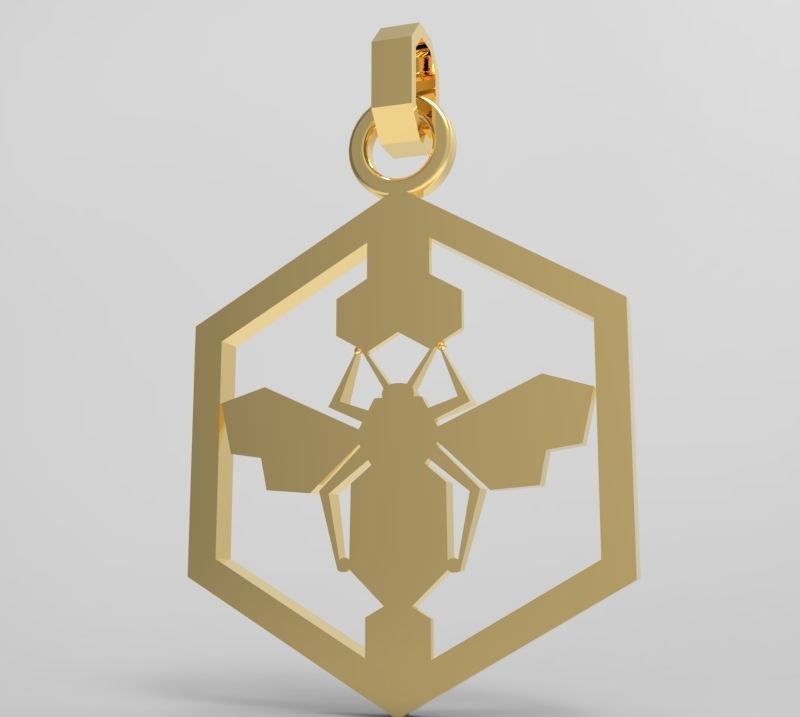 Honeycomb bee pendant enamel 3D print model_7