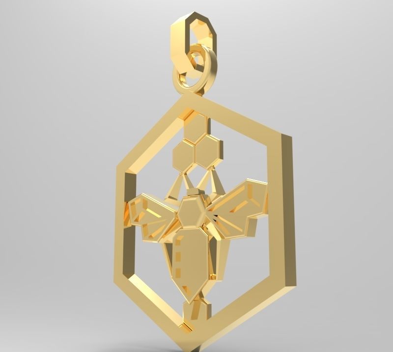 Honeycomb bee pendant enamel 3D print model_2