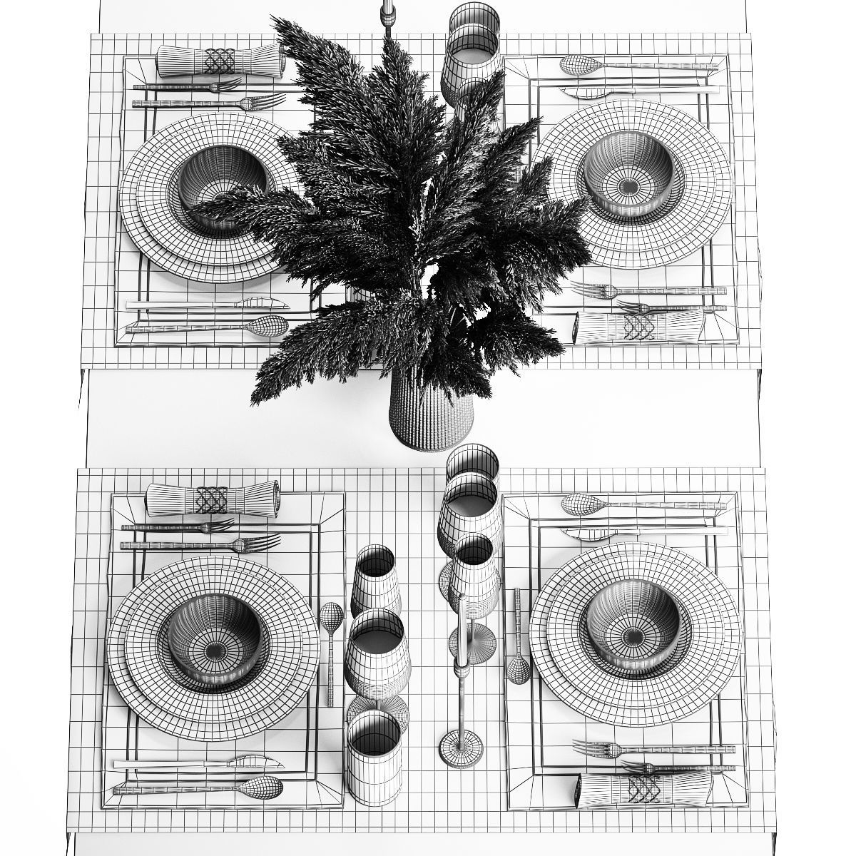 Table Setting With A Bouquet Of Pampas Grass 3D model_5