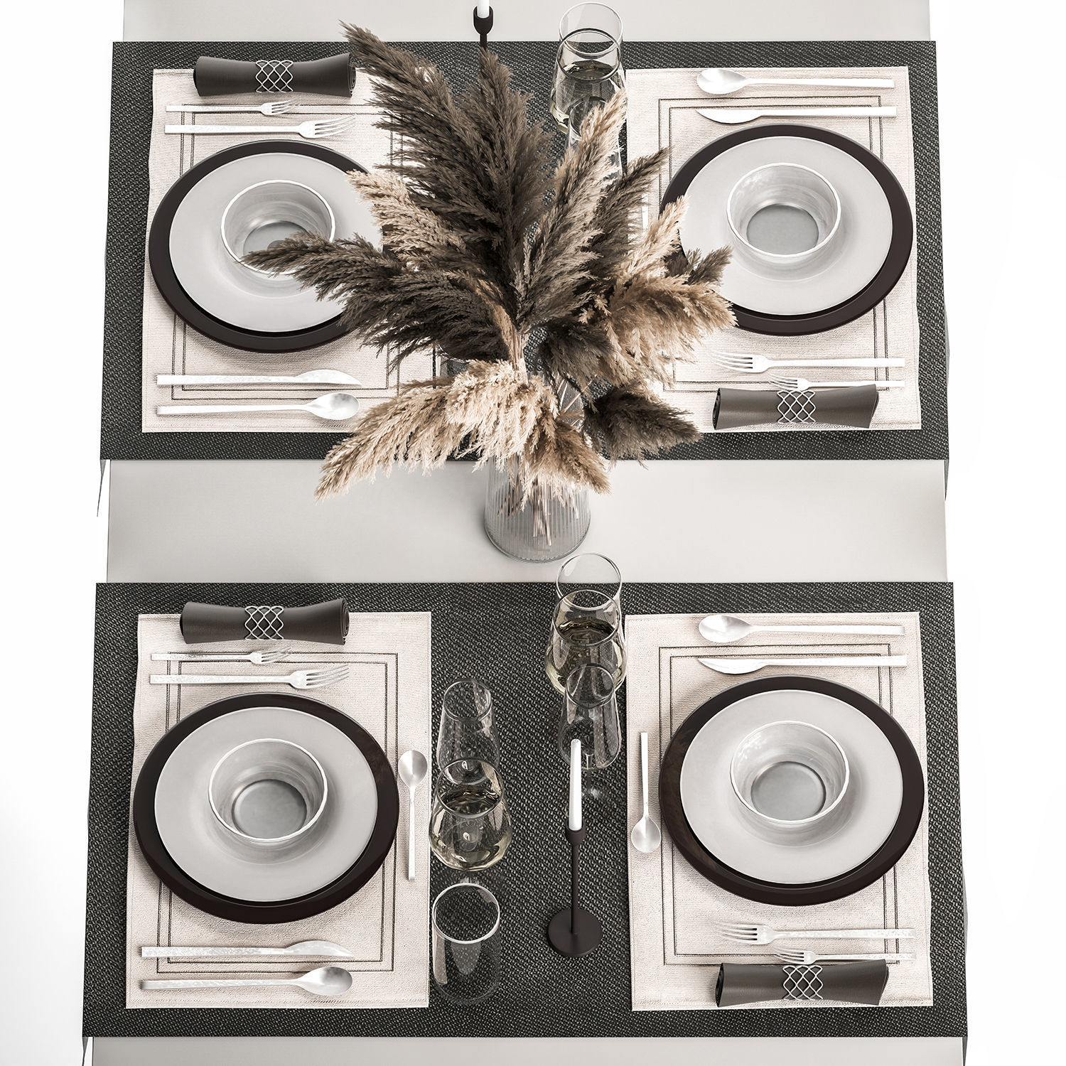 Table Setting With A Bouquet Of Pampas Grass 3D model_4