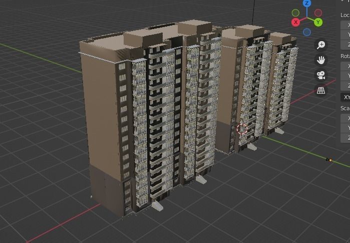 Realistic Apartment building with windows and balconies 3D model_1