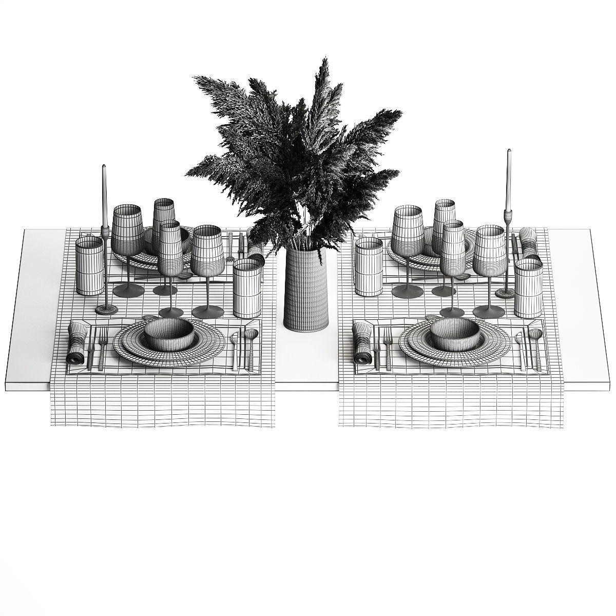 Table Setting With A Bouquet Of Pampas Grass 3D model_4