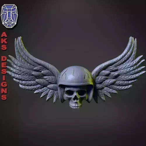 Skull with wings v1 Bas relief home decoration 3D print model