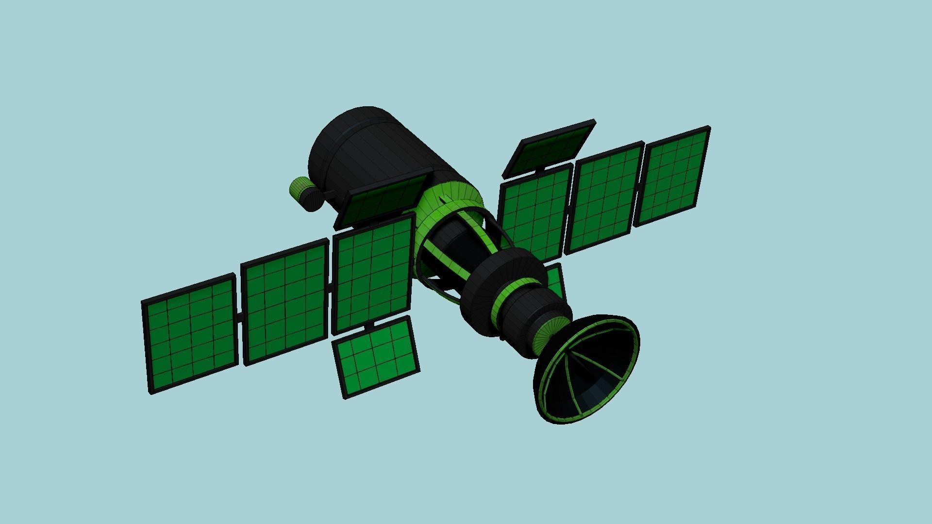 Satellite A01 Green - SciFi Space Design Low-poly 3D model_6