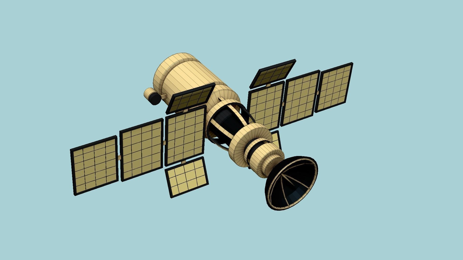Satellite A02 Golden - SciFi Space Design Low-poly 3D model_6