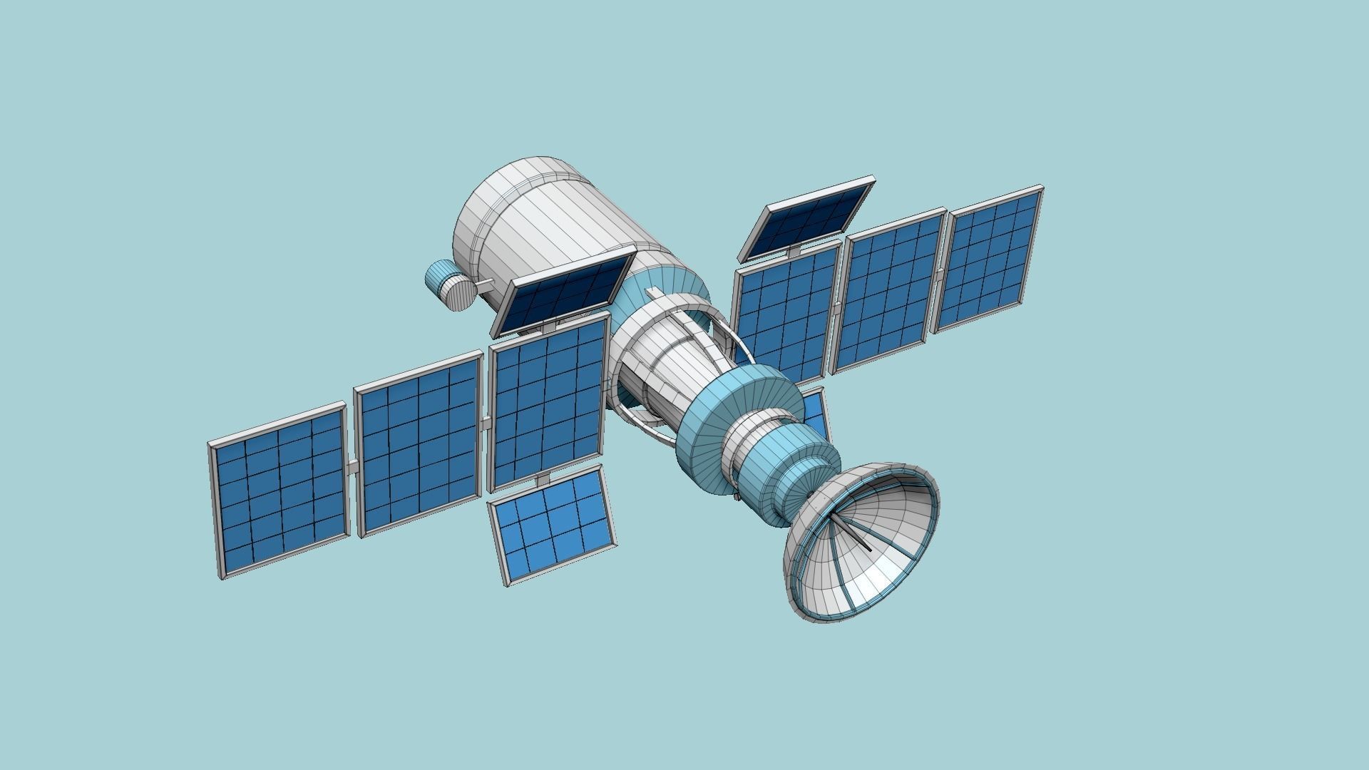 Satellite A03 White Blue - SciFi Space Design Low-poly 3D model_6