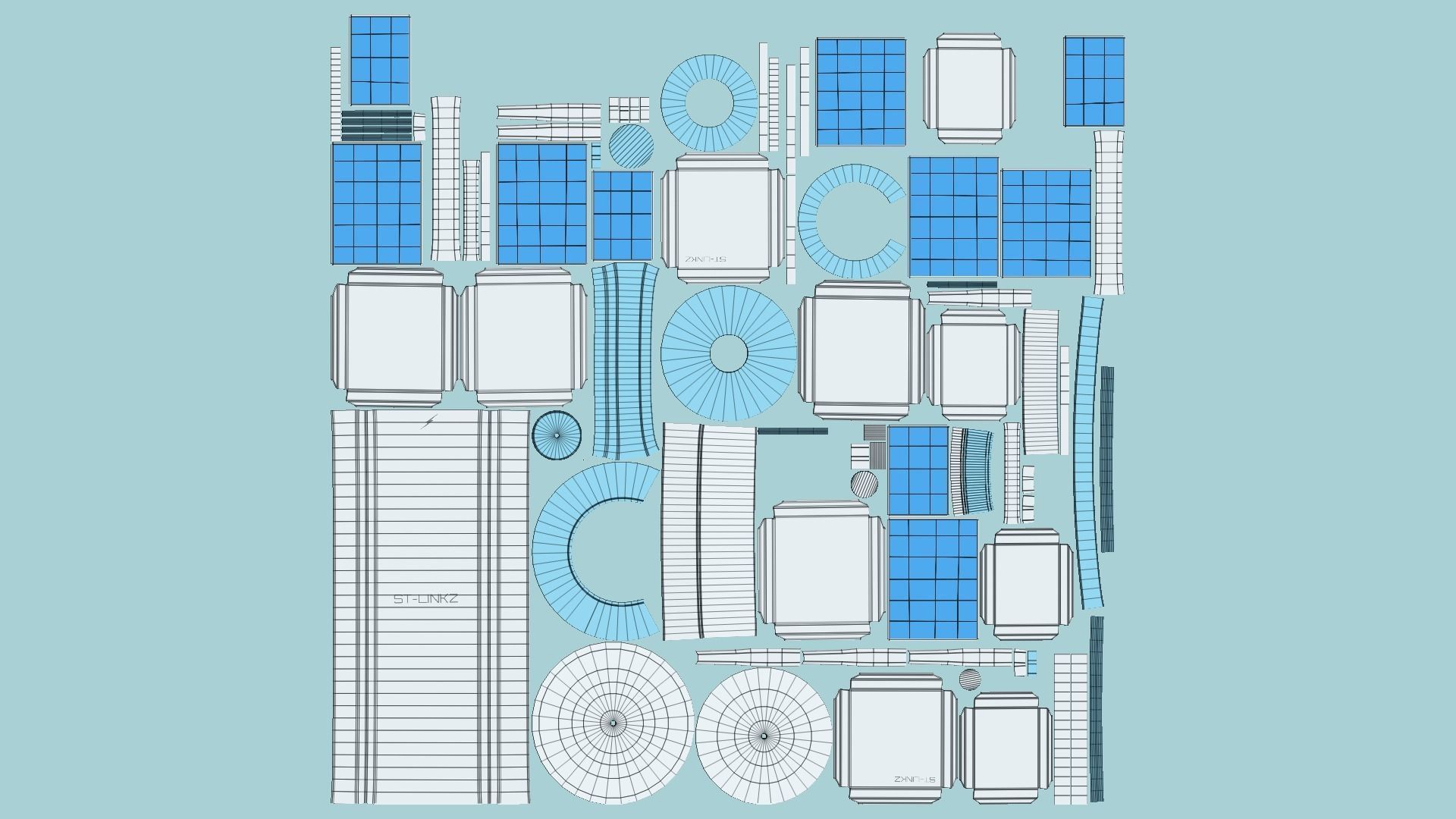 Satellite A03 White Blue - SciFi Space Design Low-poly 3D model_5