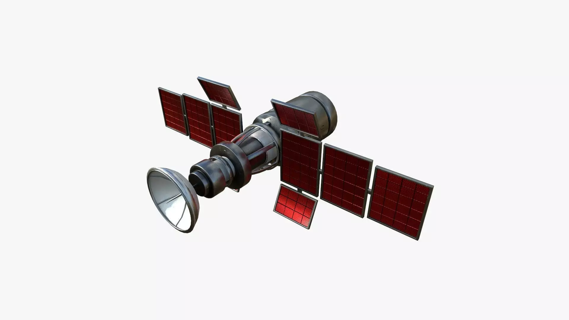 Satellite A04 Steel Red - SciFi Space Design Low-poly 3D model_0