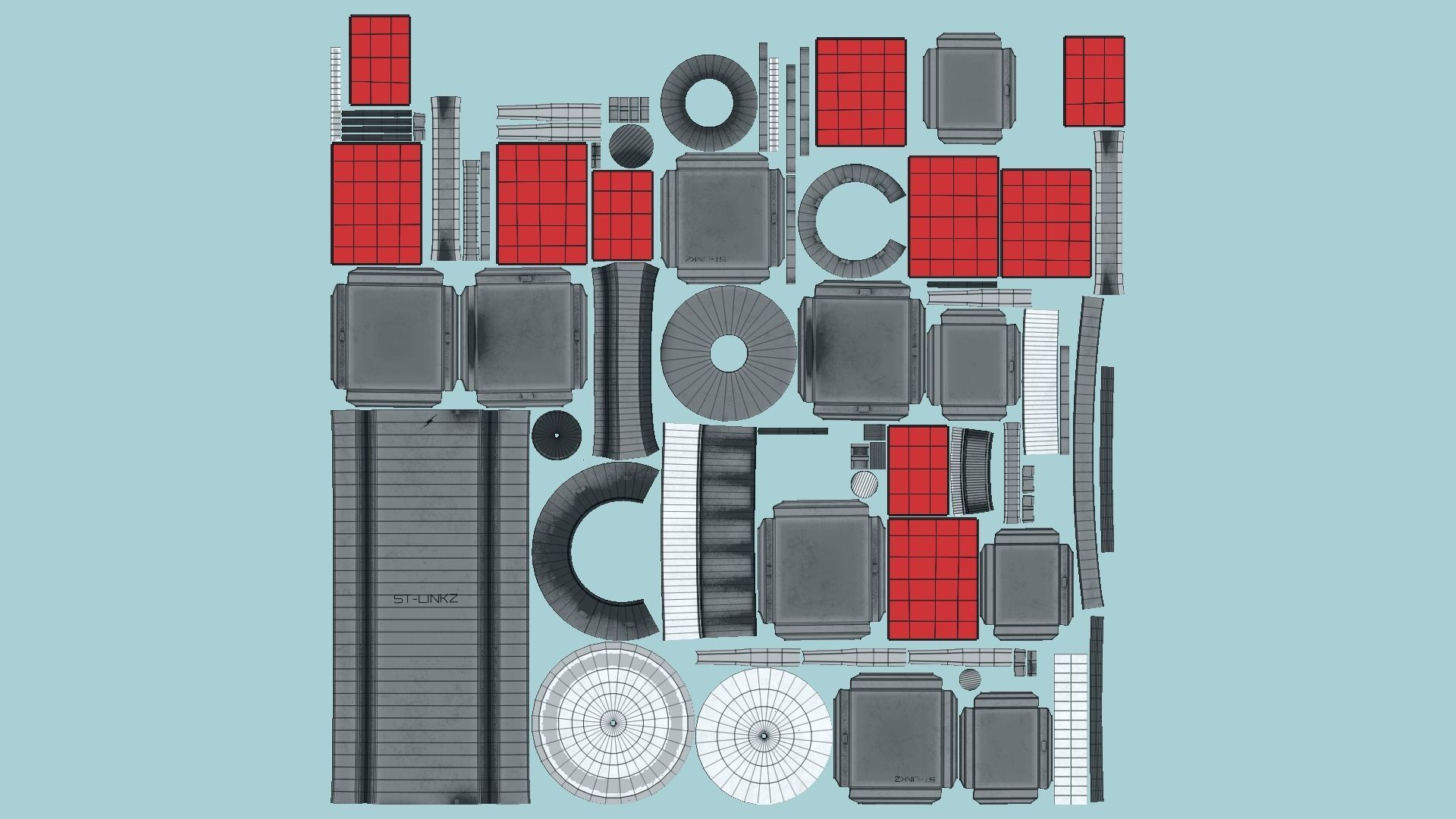 Satellite A04 Steel Red - SciFi Space Design Low-poly 3D model_5