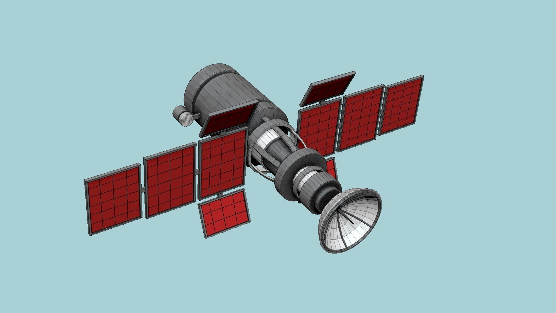 Satellite A04 Steel Red - SciFi Space Design Low-poly 3D model_6