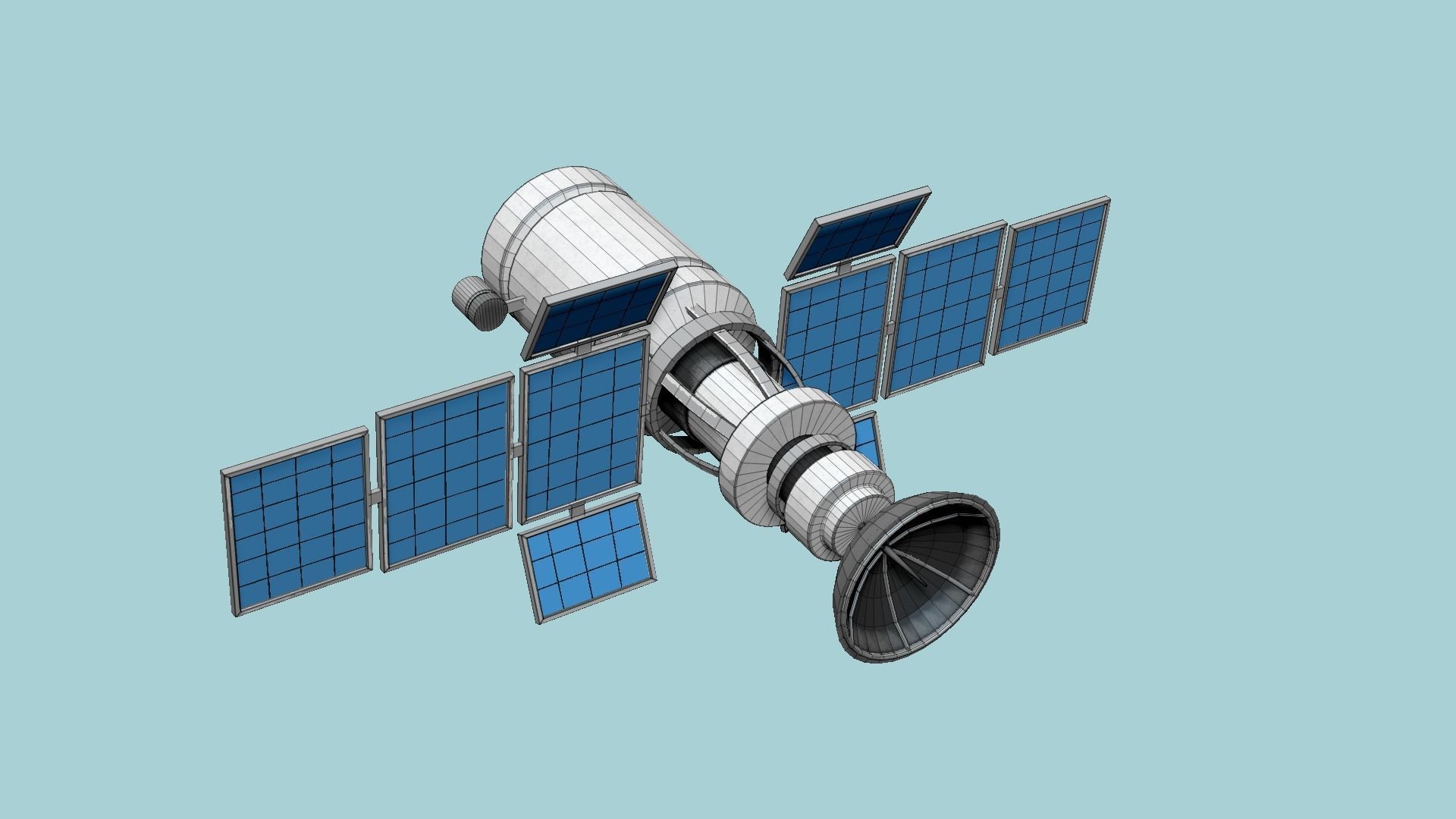 Satellite A05 Steel Blue - SciFi Space Design Low-poly 3D model_6