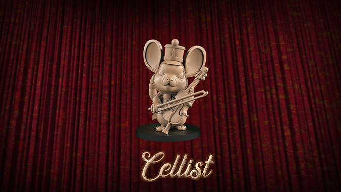 Cellist statue of mouse holding musical instrument 3D print model