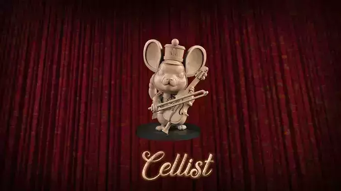 Cellist statue of mouse holding musical instrument 3D print model