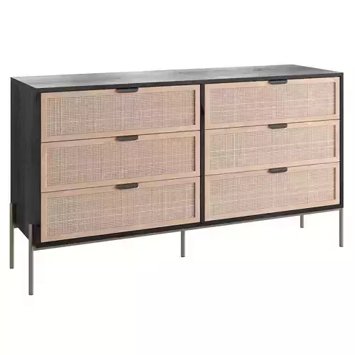 Lofted Rattan  Wood 6 Drawer Dresser